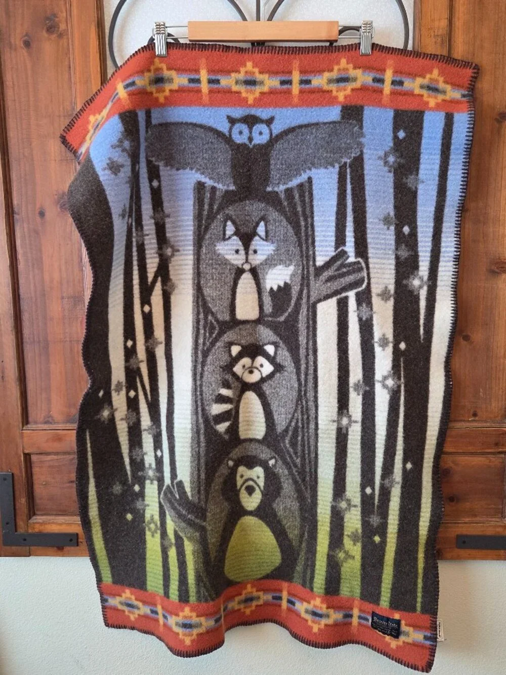 Pendleton Woodland Neighbors Crib Blanket Wool Beaver State Oregon Fox Bear Owl